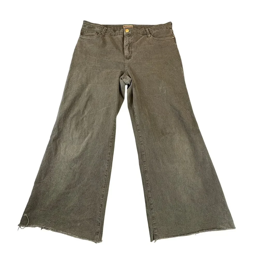 Kut From The Kloth Meg Fab Ab Wide Leg Jeans Olive Green Raw Hem 16